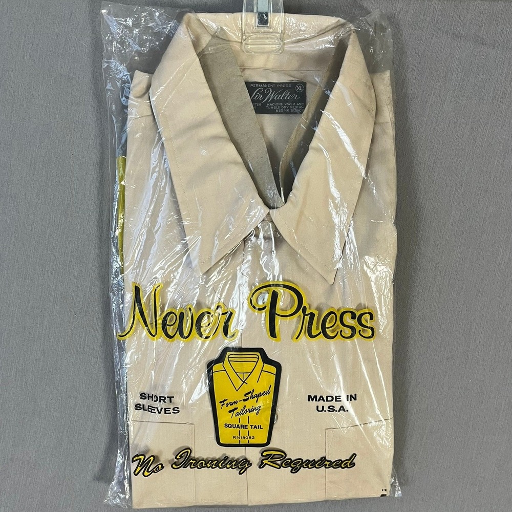 Vintage Sir Walter Shirt XL Tan Cotton Blend Never Press Vintage NIP